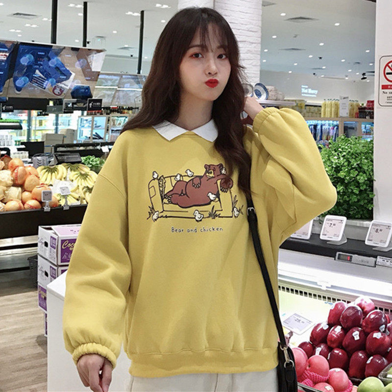 cec卫衣女加绒加厚秋冬宽松韩版学生套头百搭假两件上衣mschf外套