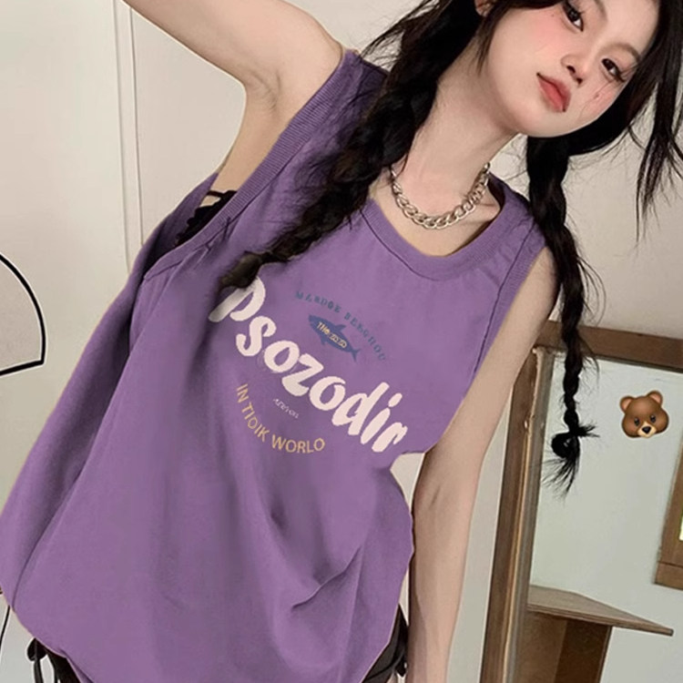 纯棉吊带坎肩背心无袖t恤女2025夏外穿中长款宽松慵懒风挂脖上衣