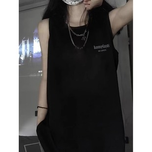 t恤女夏设计感小众外穿宽松篮球服挂脖上衣 纯棉吊带坎肩背心无袖