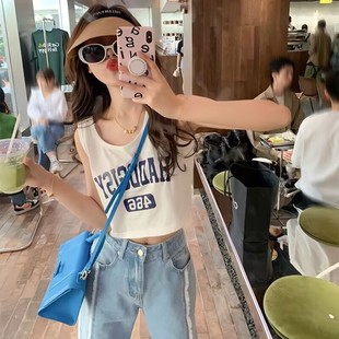 上衣 纯棉吊带坎肩背心内搭无袖 t恤女夏季 设计感小众外穿修身 短款