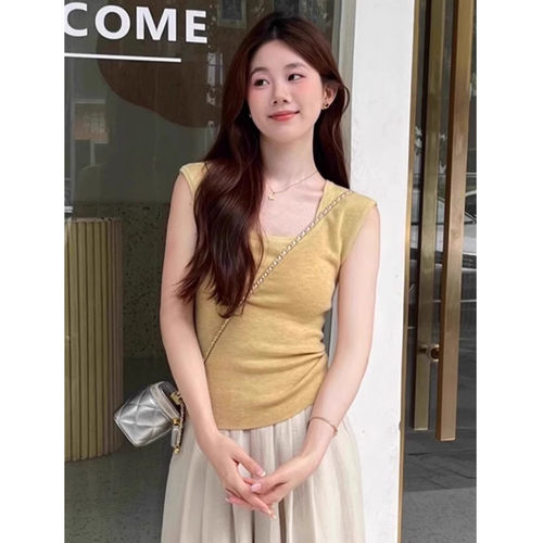 方领无袖t恤女夏季背心内搭上衣