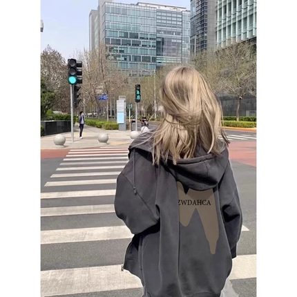 加绒加厚卫衣女2024新款秋冬季上衣小个子韩系慵懒风连帽开衫外套