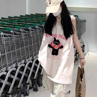 t恤女夏季 纯棉吊带跨栏背心无袖 外穿高级感慵懒风宽松篮球服上衣