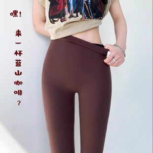 咖啡可可棕色无痕一片式 女春夏薄 无尬高腰收腹瑜伽瘦腿健身鲨鱼裤