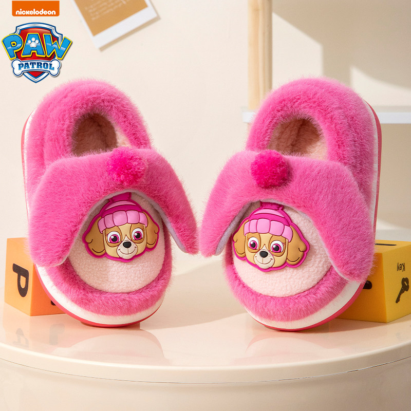 汪汪队冬季儿童包跟棉拖鞋男孩家居室外卡通棉鞋女童毛绒保暖防滑