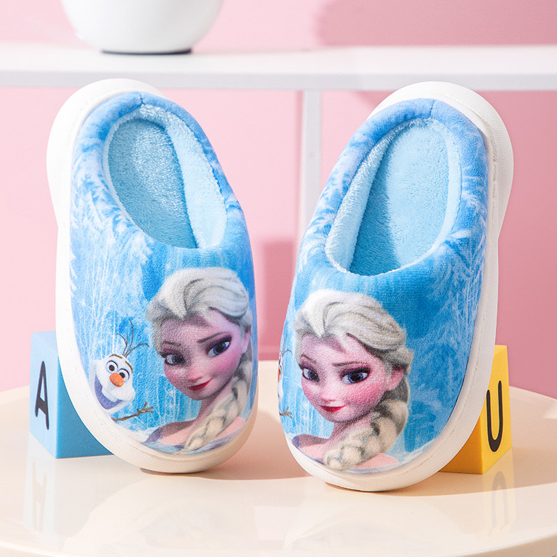 冰雪奇缘可爱女孩棉拖鞋冬季加绒中大童防滑软底儿童毛毛拖鞋新款