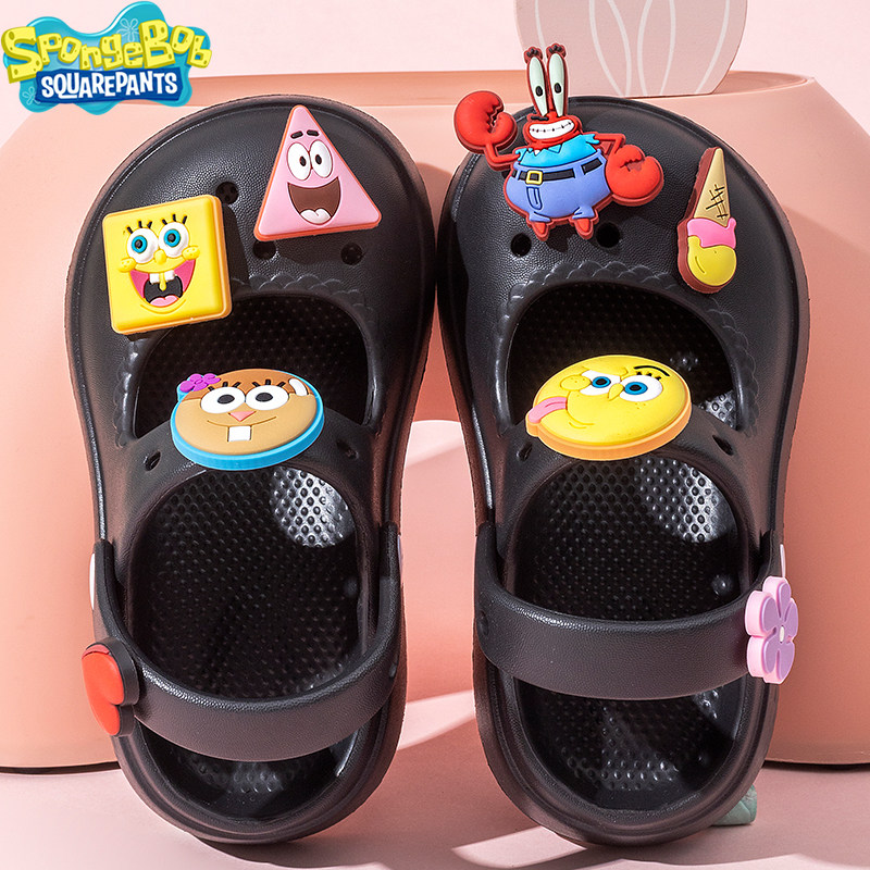 海绵宝宝儿童洞洞鞋可爱夏季休闲男女款防滑厚底带凉拖鞋亲子凉鞋