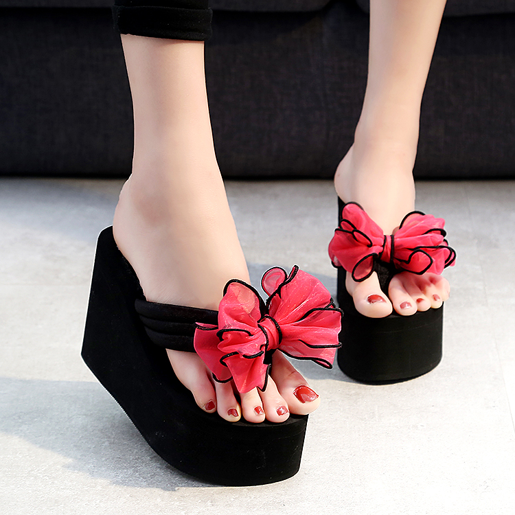 闪娇新款厘米蝴蝶结百搭风沙滩鞋
