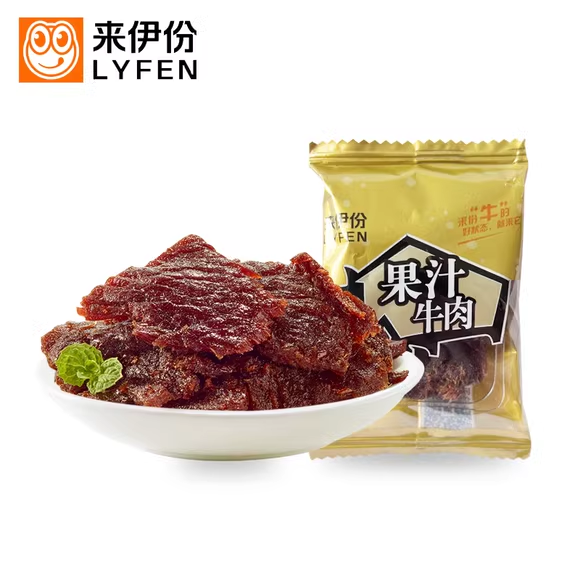 来伊份果汁牛肉230g办公室休闲零食酱卤孩子爱吃牛肉片散装小包装