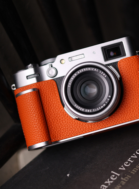 cam-in 真皮Togo纹富士相机x100vi手柄皮套黑色铝合金底座保护套