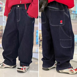 【年款】男童加绒牛仔裤冬季儿童帅气休闲裤撞色宽松中大童老爹裤
