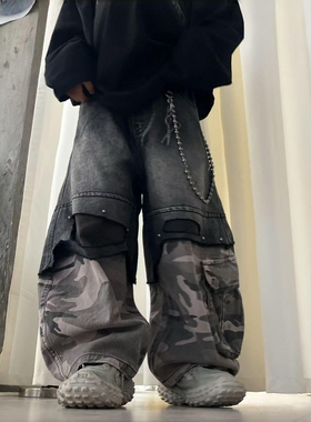 街头潮酷风假两件迷彩工装裤男童2025秋季新款宽松痞帅儿童休闲裤