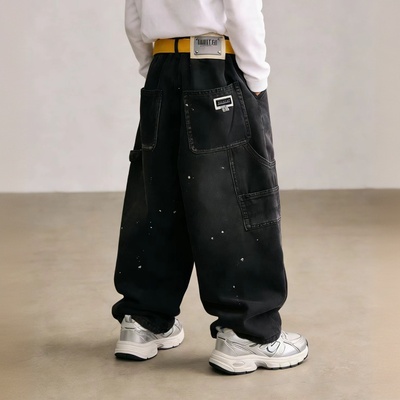 男童复古牛仔裤冬款2025新款潮儿童冬装裤子宽松男孩工装裤痞帅