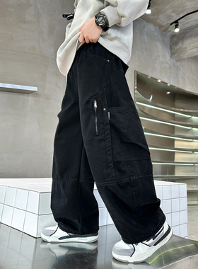 男童一体绒裤子秋冬装2025新款儿童加厚痞帅风洋气冬季休闲工装裤