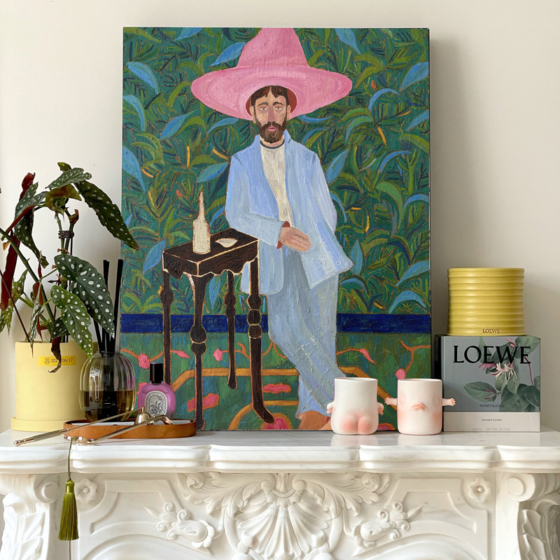 ben crase巴洛克新古典ins风格粉红帽子客厅壁炉人物装饰油画挂画