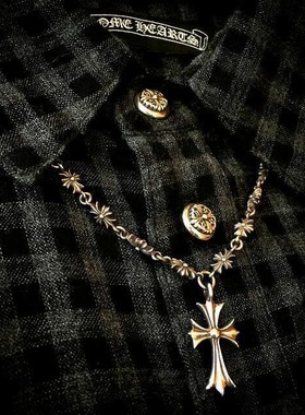 匠银JY 925纯银十字花LINK十字架小号银饰网红现货泰银吊坠项链