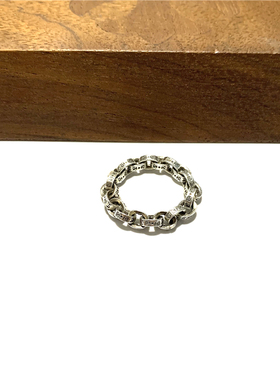 匠银JY 925纯银哥特式字母链条潮流时尚5mm情侣银饰戒指指环