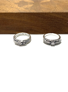 匠银JY 925纯银十字花宝剑鸢尾花满钻男女潮流奢华银饰戒指