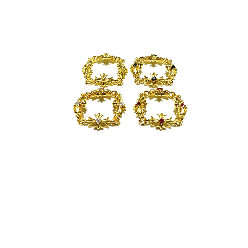 特价匠银JY925纯银镀22k金镶钻钻石四节十字花均码镀金戒指指环