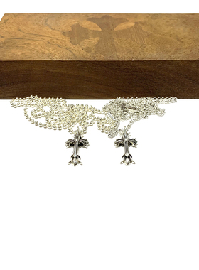 匠银JY 925纯银重叠立体双十字架小号挂坠银饰圆环链吊坠项链