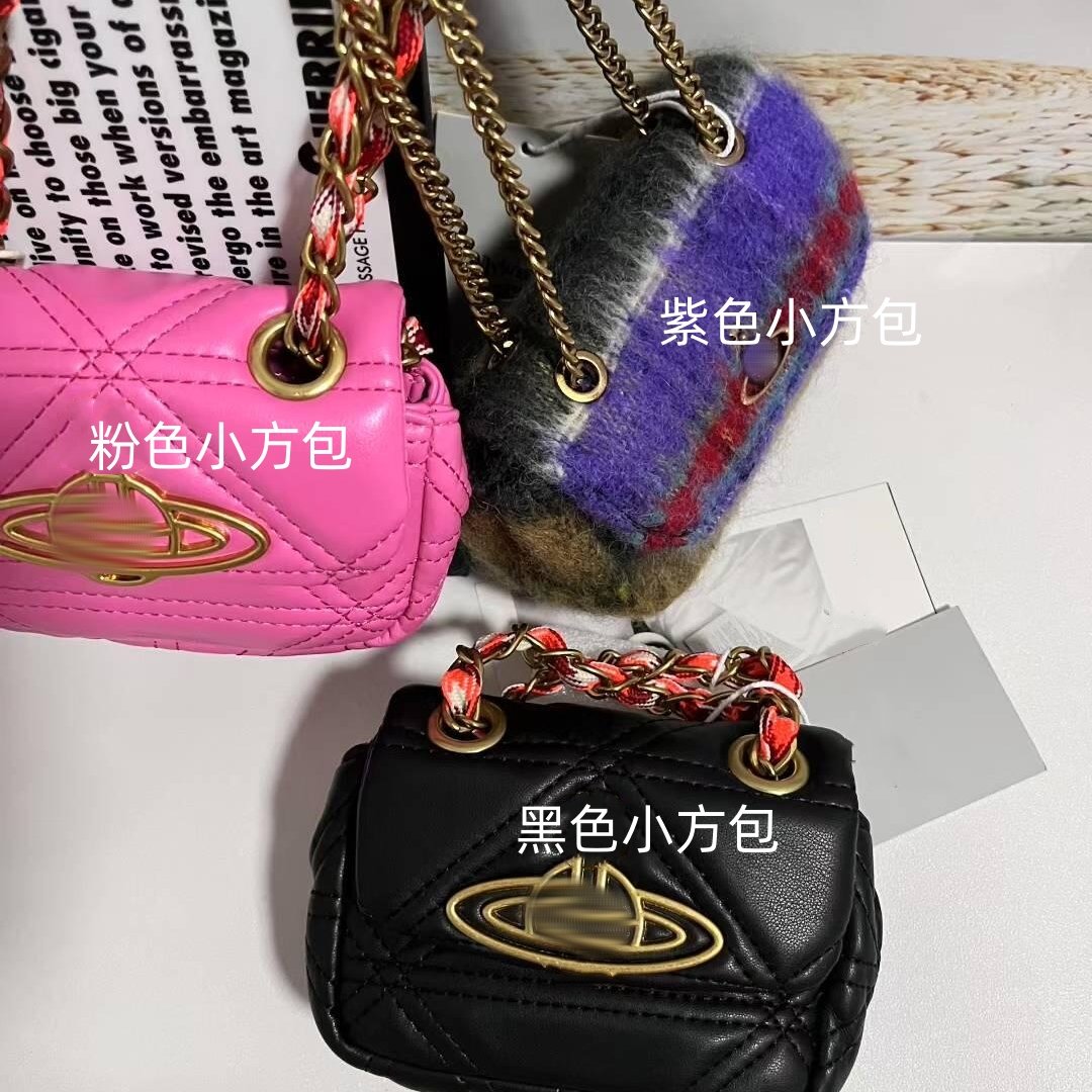 现货 2025年新款设计感小众土星小方包链条单肩包菱格斜挎包包