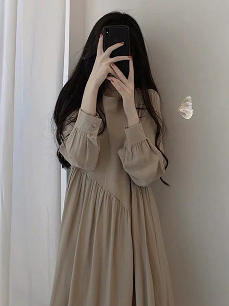 2024 AUTUMN NEW HIGH-END LIGHT LUXURY FRENCH LONG SKIRT DESIGN SENSE NICHE LOOSE TO COVER THE FLESH AND LOOK THIN LONG-SLEEVED DRESS