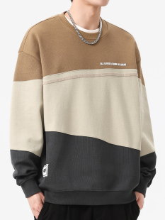 美式加绒卫衣潮牌男士秋冬季2025新款复古拼接潮流高级感圆领外套