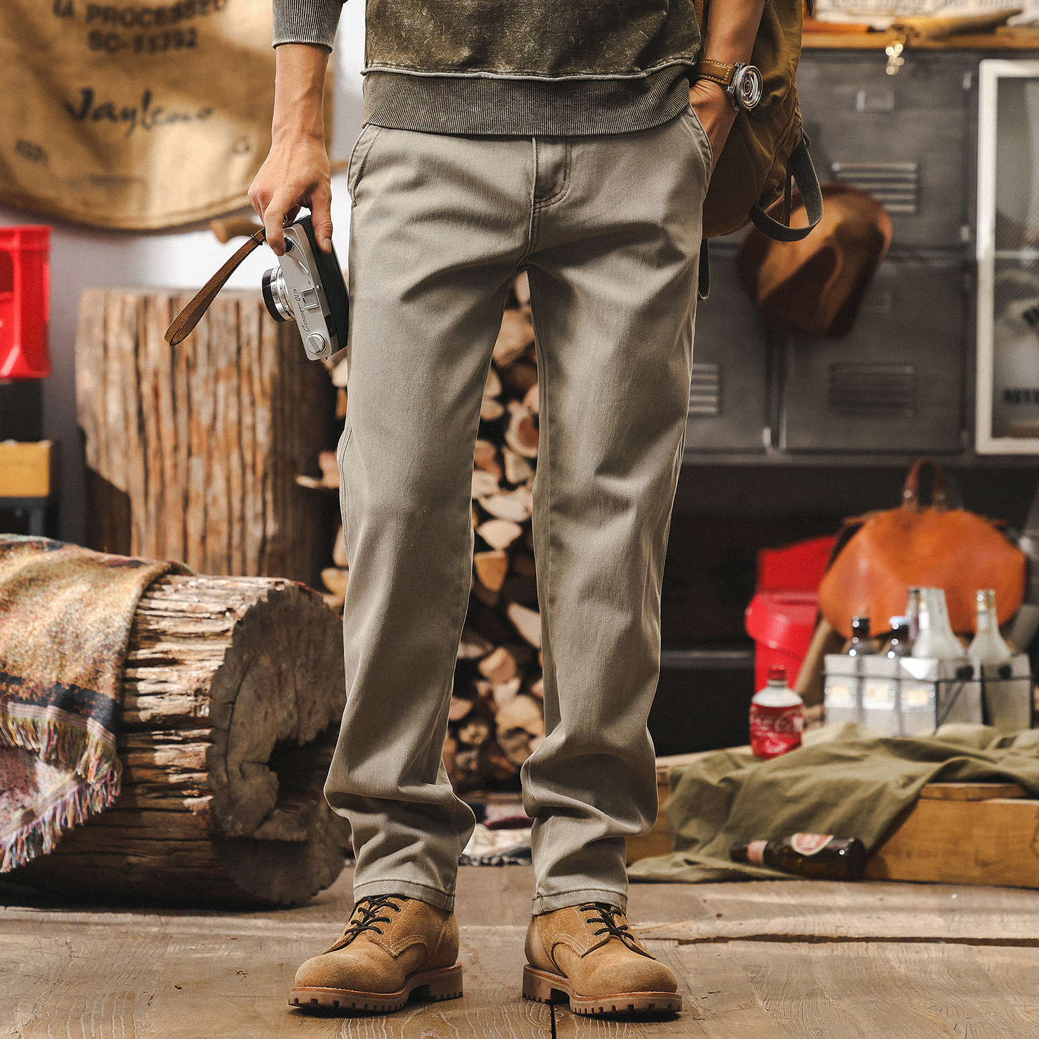 美式重磅复古直筒牛仔裤工装裤男