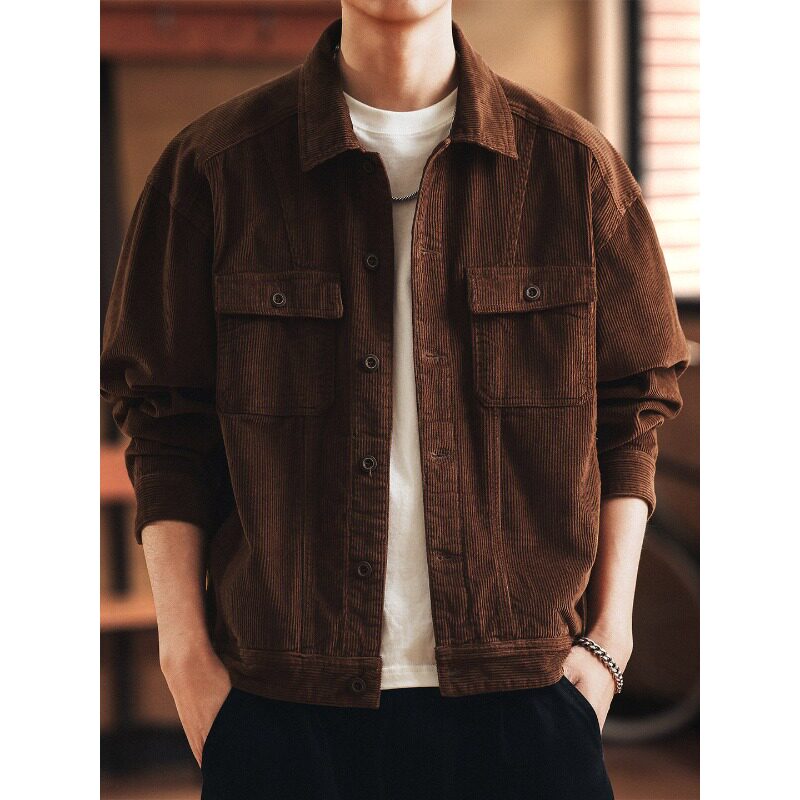 格蓝鹿美式复古重磅灯芯绒夹克男外套2026春秋新款工装休闲衬衫男