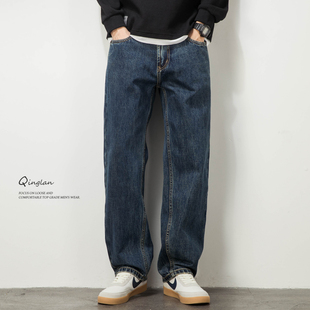 水洗牛仔裤男直筒宽松美式复古加厚加绒裤子潮牌休闲痞帅秋冬款