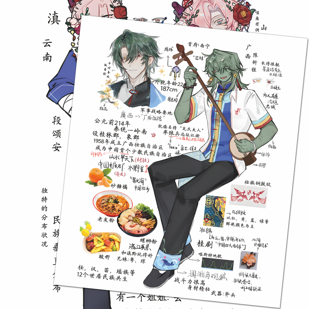 省市拟人二次元手绘设计感OC设定素材江苏广东卡通周边省份贴纸