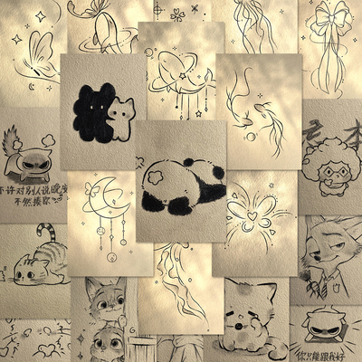 189张治愈简笔画卡通个性房间墙面桌面笔记本手机壳贴画diy自粘