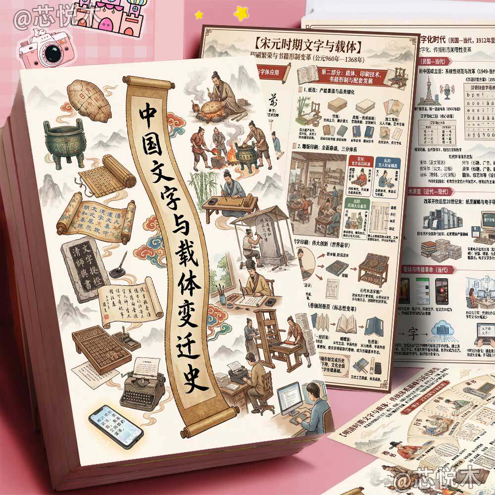 文字与载体变迁】历史科普文字发展史汉字演变中华文明进化史贴纸