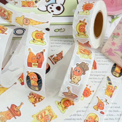 1500贴卡通可爱治愈系爆款潮玩POPMART星星人周边封口自粘卷卷贴