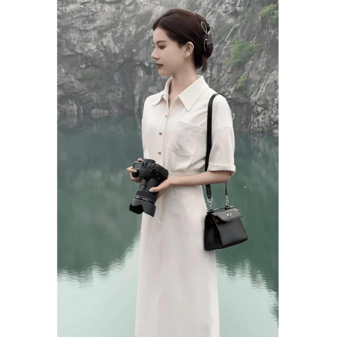 圆灏网络女装春风十里连衣裙收腰显瘦短袖A字裙女士法式长款裙子