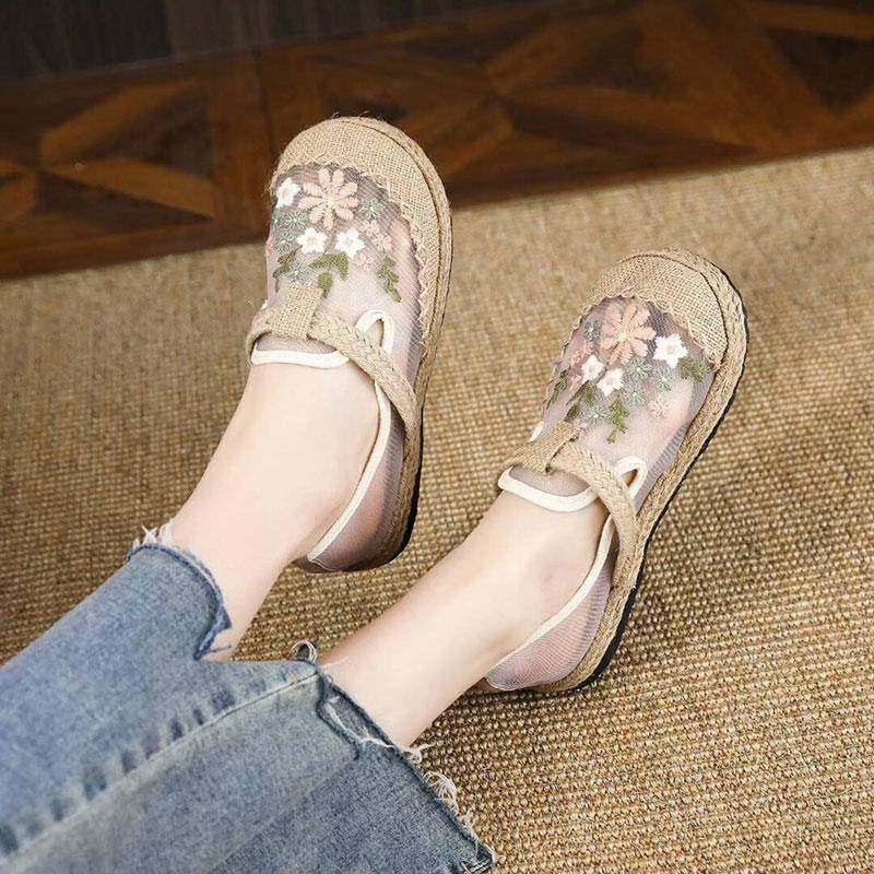 花影国风女鞋网纱手工绣花鞋子老北京布鞋女士单鞋透气防滑软底鞋