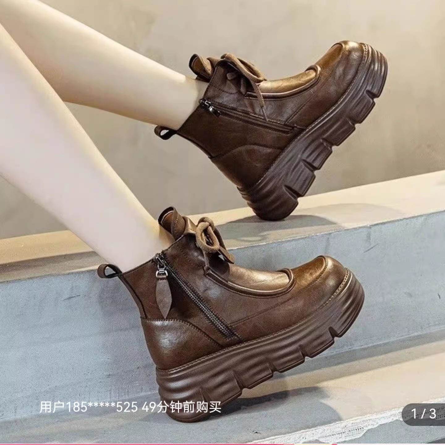 福建晋江品牌帕拉女鞋2025新款马丁靴厚底增高英伦风女士软皮靴子