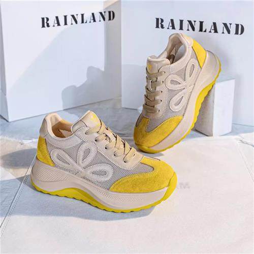 雨土钦如女鞋小个子厚底鞋增高老爹鞋女士透气网面鞋运动休闲鞋子