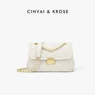 CinvaiKrose女包2025新款真皮斜挎包高级菱格炼条单肩通勤小方包