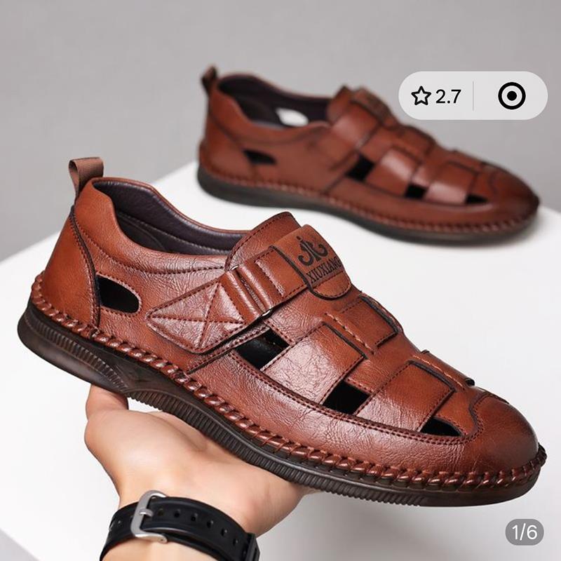 勃牛品牌男鞋新款夏季驾车鞋男士真皮凉皮鞋中老年镂空凉鞋子