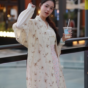 时夏汉服宋长干寺褙子2025春夏新款国风改良汉服上衣女天丝印花