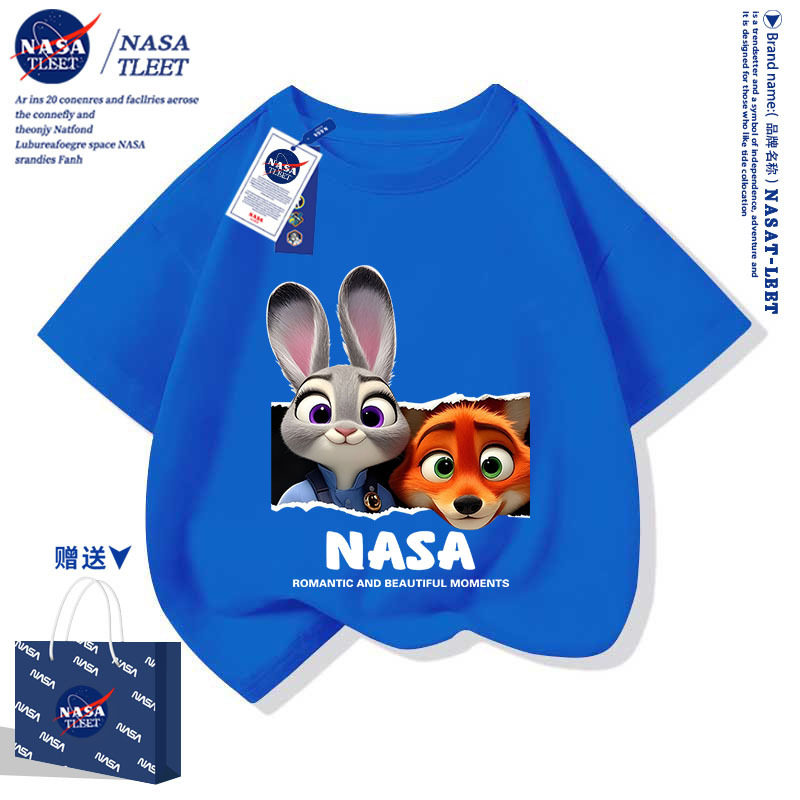 NASA疯狂动物城联名短袖T恤男女童尼克朱迪儿童衣服夏季潮童半袖
