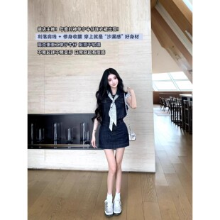 Barb Chill单宁序章无袖牛仔连衣裙女夏季复古通勤 a 字短裙