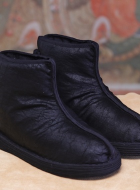 【真丝香云纱女冬棉靴】纯手工千层底布鞋女保暖棉鞋高筒养脚布鞋