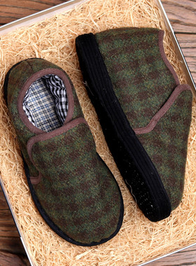 老北京纯手工千层底布鞋女秋冬加厚保暖棉鞋可爱棉窝窝厚毛呢格子