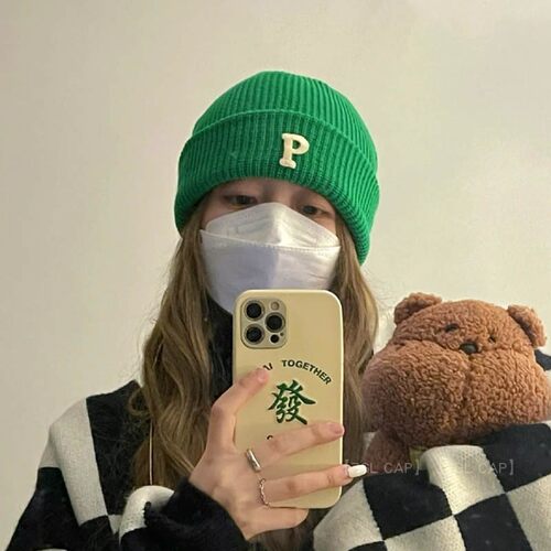 韩版ins字母p毛线帽子百搭保暖护耳包头网红冷帽男针织网红针织帽