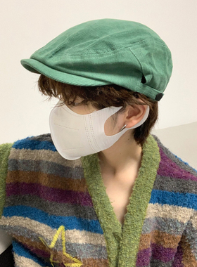 大头围黑色贝雷帽女春秋新款显脸小反戴前进帽冬灯芯绒画家帽复古