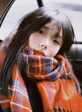 节日氛围感/红色格子复古围巾女韩版白搭ins围脖保暖学生情侣披肩