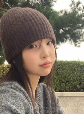 韩系纯色简约ins复古包头针织毛线帽冷帽保暖护耳百搭美式套头帽