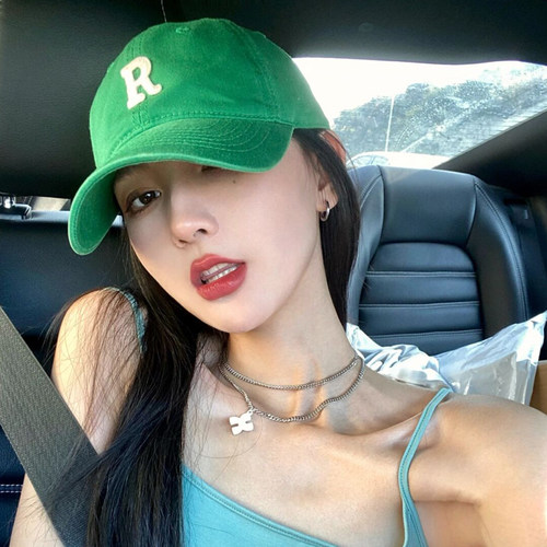 绿色清新棒球显白情侣防晒帽子